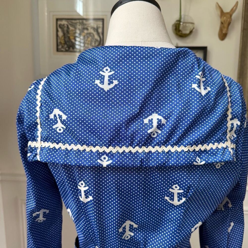 Vintage 70s House of She Ltd Zip Front Anchor Sailor Dress M - Picture 8 of 10